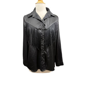Blue B Collection Black Fringe Western Button Up Shirt Small